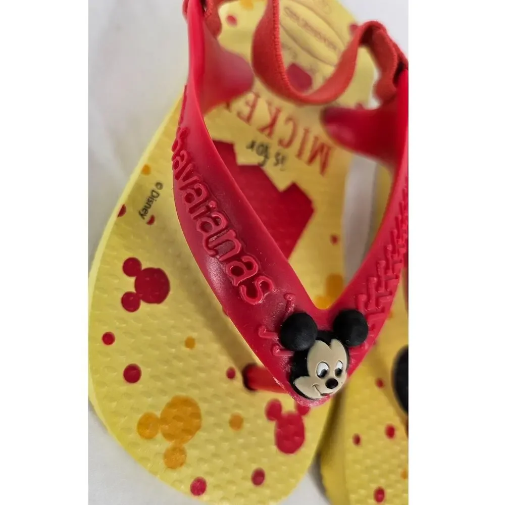 HAVAIANAS X DISNEY BABY MICKEY TODDLER YELLOW/RED FLIP-FLOP SANDALS - SIZE 7C